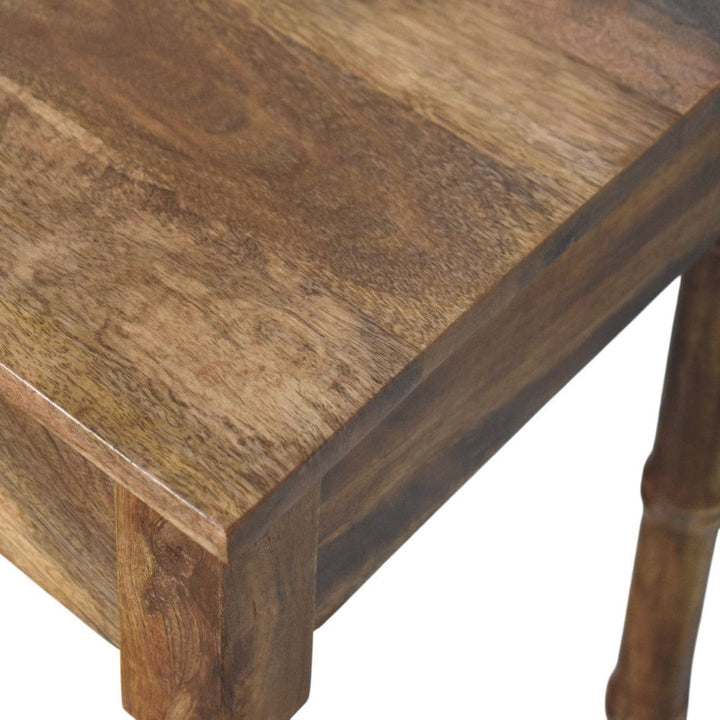 Golden Teak Bamboo Writing Desk in Solid Mango Wood - product view 4 showing handcrafted solid mango wood desk