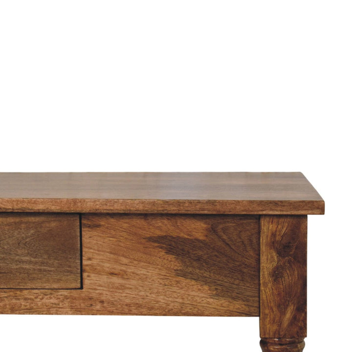Golden Teak Bamboo Writing Desk in Solid Mango Wood - product view 3 showing handcrafted solid mango wood desk