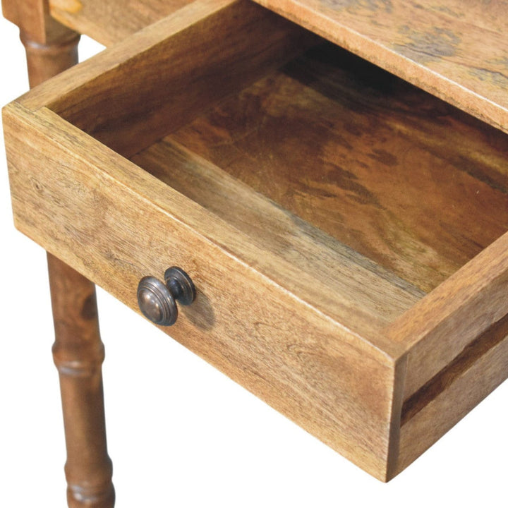 Golden Teak Bamboo Writing Desk in Solid Mango Wood - product view 5 showing handcrafted solid mango wood desk