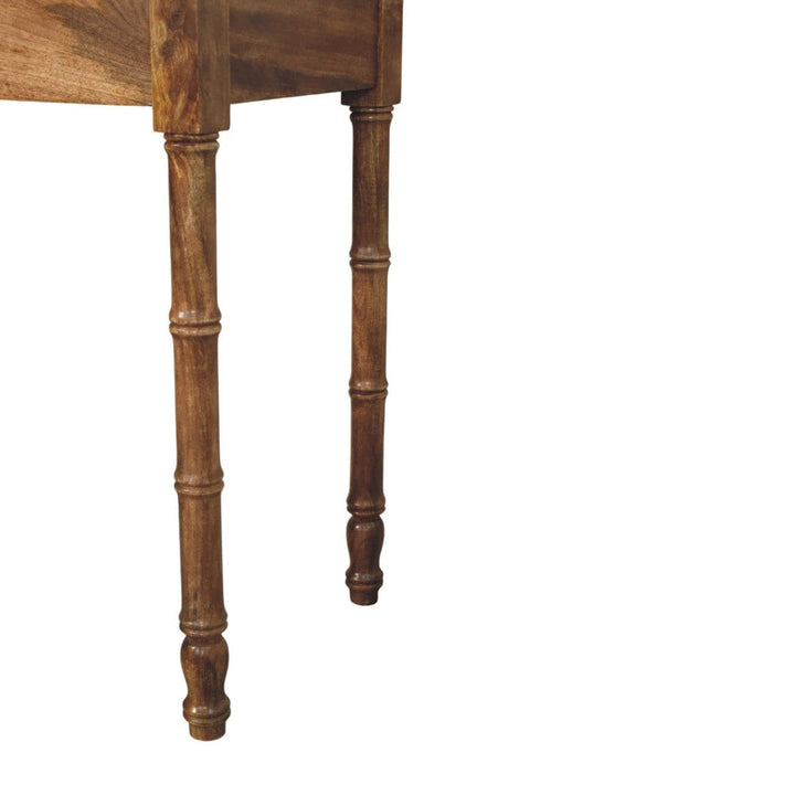 Golden Teak Bamboo Writing Desk in Solid Mango Wood - product view 6 showing handcrafted solid mango wood desk