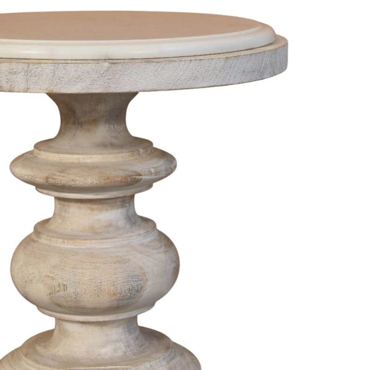 Bellis Marble End Table - Solid Mango Wood Side Table for Living Room - product view 7 showing handcrafted solid mango...
