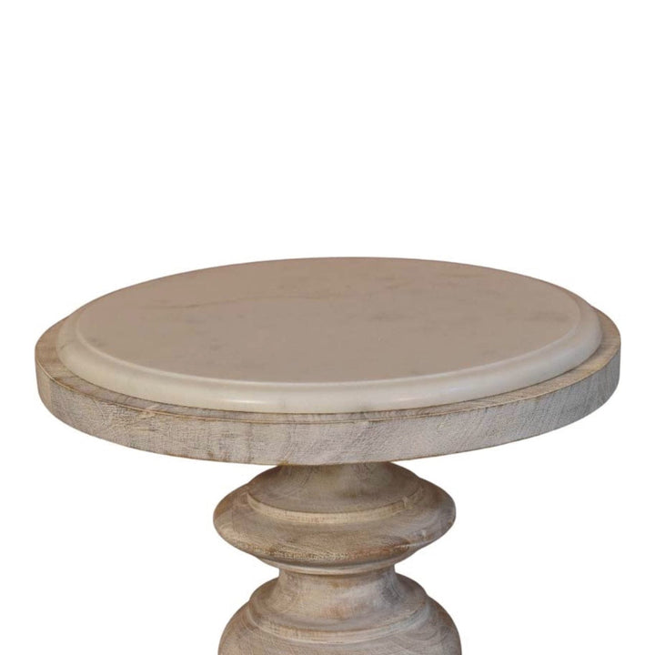 Bellis Marble End Table - Solid Mango Wood Side Table for Living Room - product view 4 showing handcrafted solid mango...