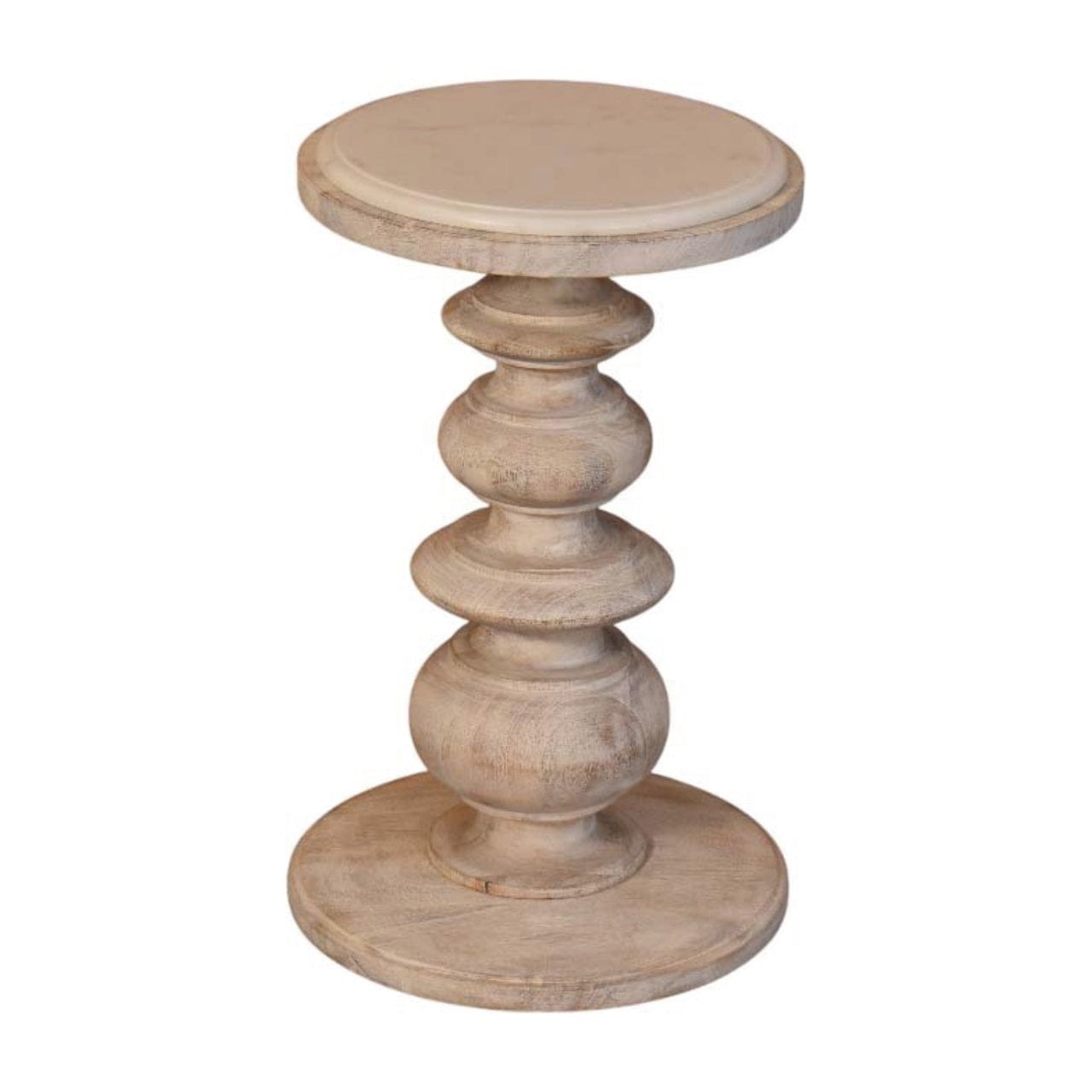 Bellis Marble End Table - Solid Mango Wood Side Table for Living Room - product view 2 showing handcrafted solid mango...