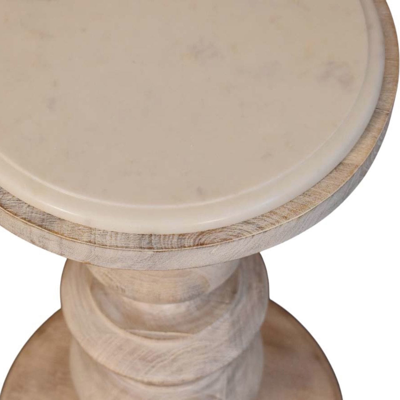 Bellis Marble End Table - Solid Mango Wood Side Table for Living Room - product view 5 showing handcrafted solid mango...