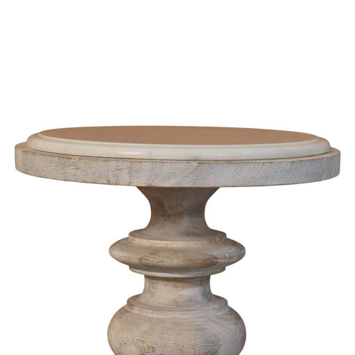 Bellis Marble End Table - Solid Mango Wood Side Table for Living Room - product view 3 showing handcrafted solid mango...