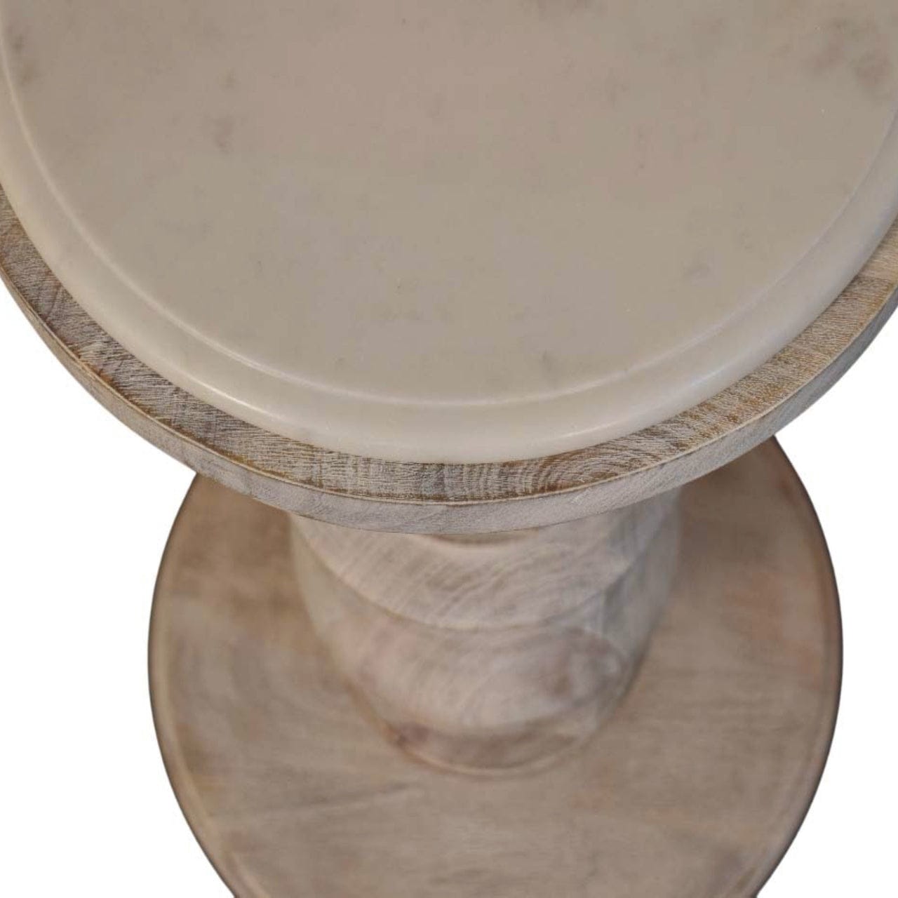 Bellis Marble End Table - Solid Mango Wood Side Table for Living Room - product view 6 showing handcrafted solid mango...