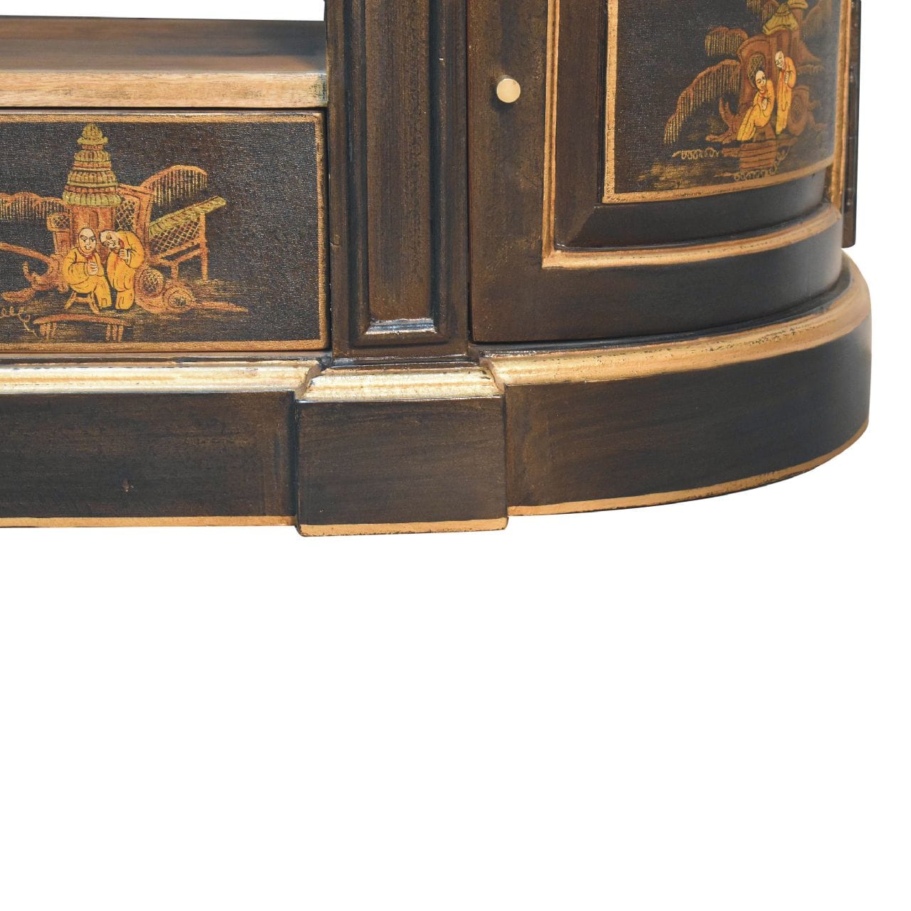 Black Oriental 2 TV Stand - Solid Mango Wood Entertainment Center for Living Room - product view 7 showing handcrafted...