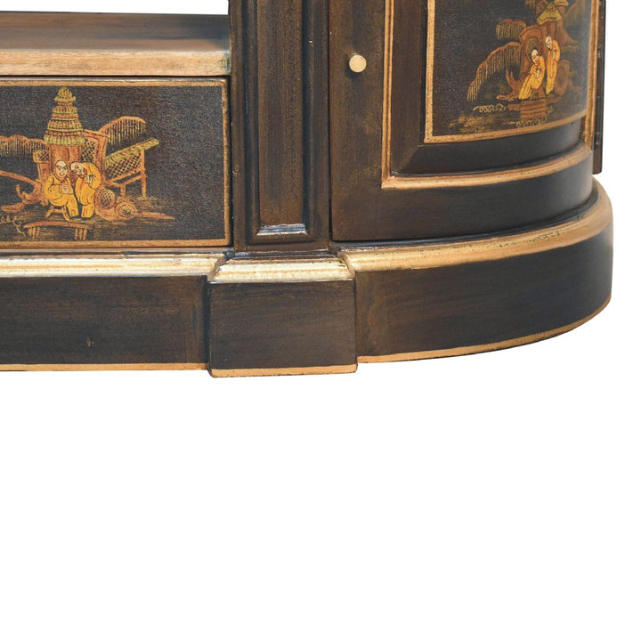 Black Oriental 2 TV Stand - Solid Mango Wood Entertainment Center for Living Room - product view 7 showing handcrafted...