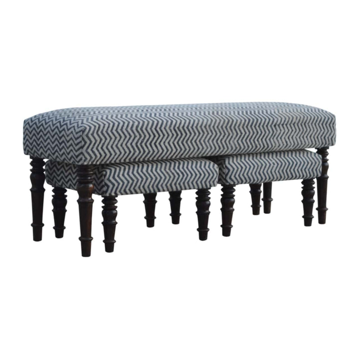 Mid-Century Modern Natural Jute Set of 3 Bench - Solid Mango Wood Seating Furniture for Entryway - main view showing...