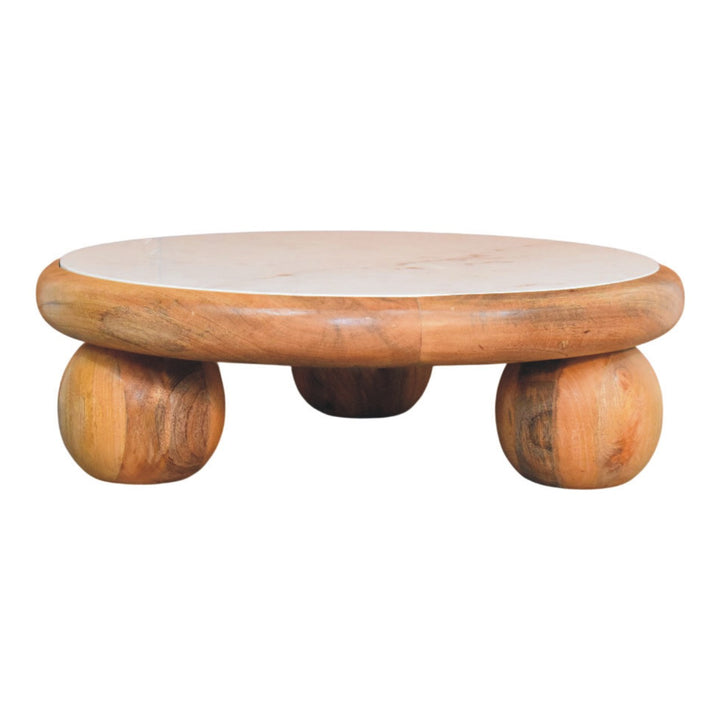 Oakish Bola Round Coffee Table in Solid Mango Wood - product view 6 showing handcrafted solid mango wood coffee table