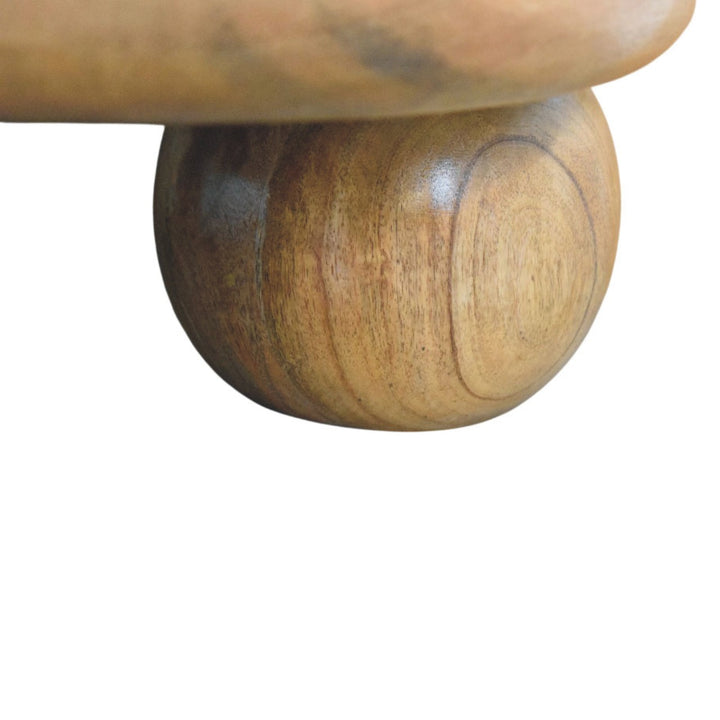 Oakish Bola Round Coffee Table in Solid Mango Wood - product view 4 showing handcrafted solid mango wood coffee table