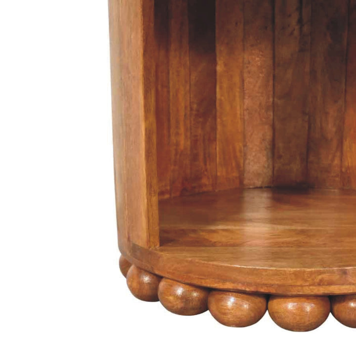 Amber Oak Bola Round Side Table in Solid Mango Wood - product view 5 showing handcrafted solid mango wood side table