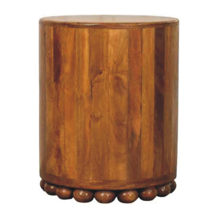 Amber Oak Bola Round Side Table in Solid Mango Wood - product view 6 showing handcrafted solid mango wood side table