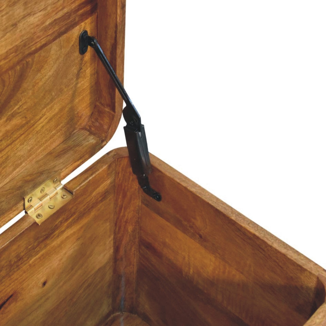 Amber Oak Bola Storage Trunk Bench in Solid Mango Wood - product view 5 showing handcrafted solid mango wood bench
