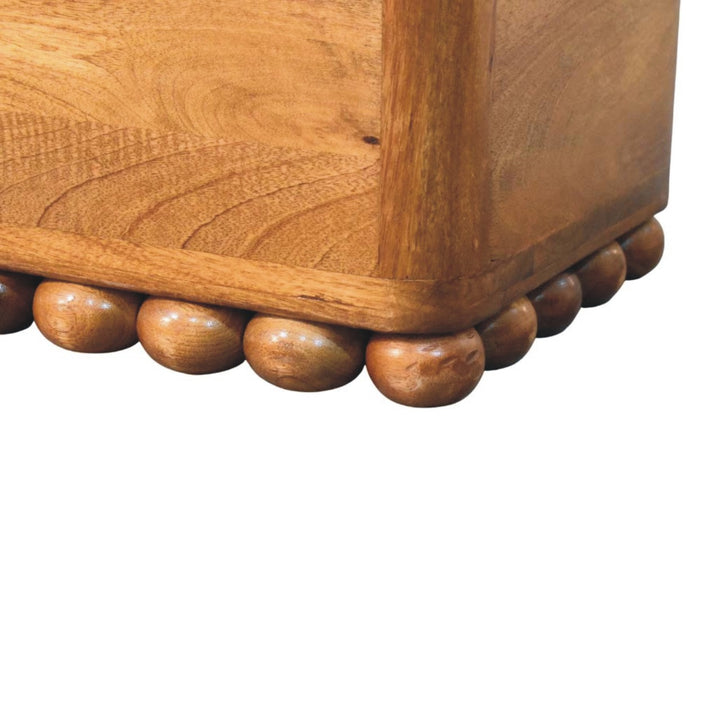 Amber Oak Bola Storage Trunk Bench in Solid Mango Wood - product view 8 showing handcrafted solid mango wood bench
