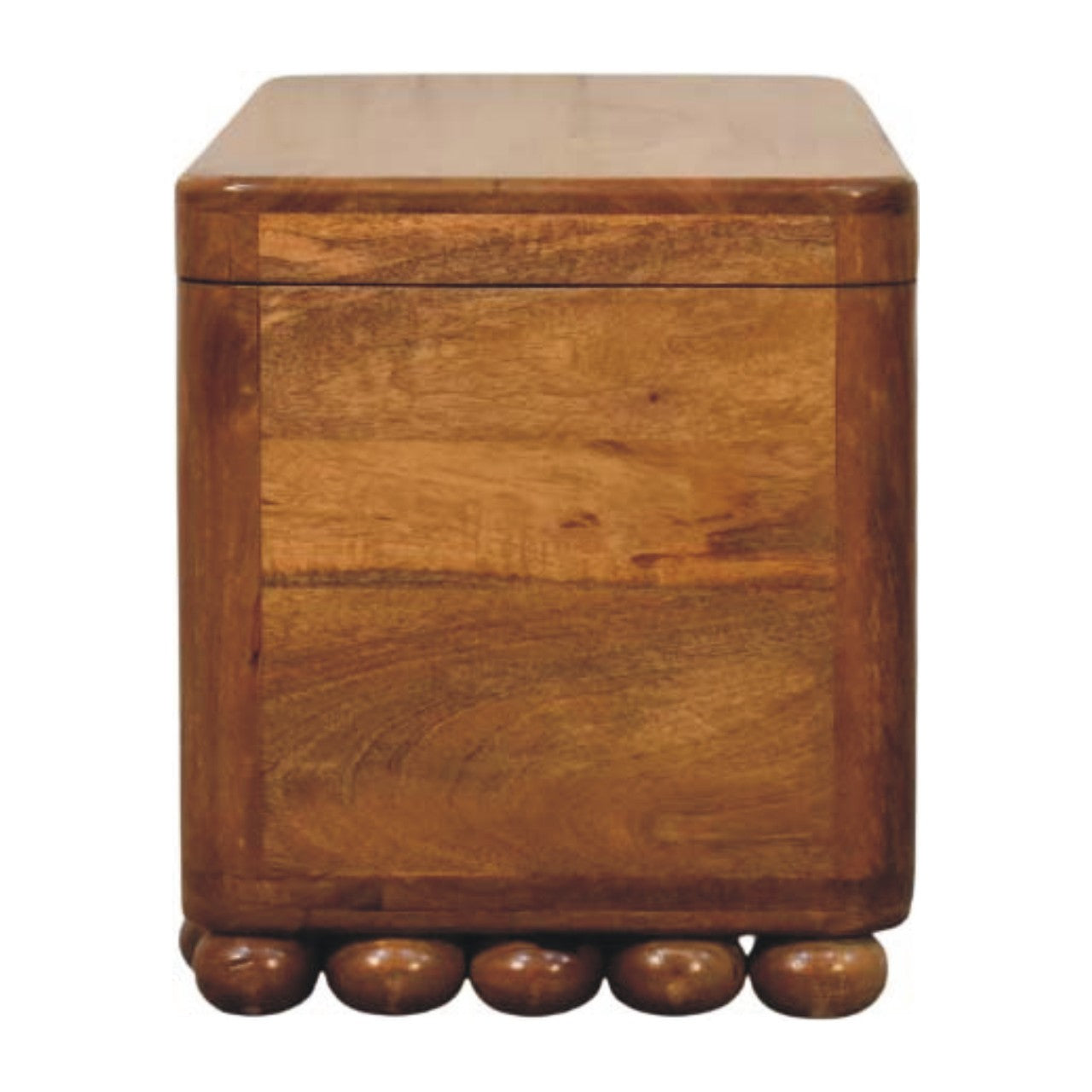 Amber Oak Bola Storage Trunk Bench in Solid Mango Wood - product view 7 showing handcrafted solid mango wood bench