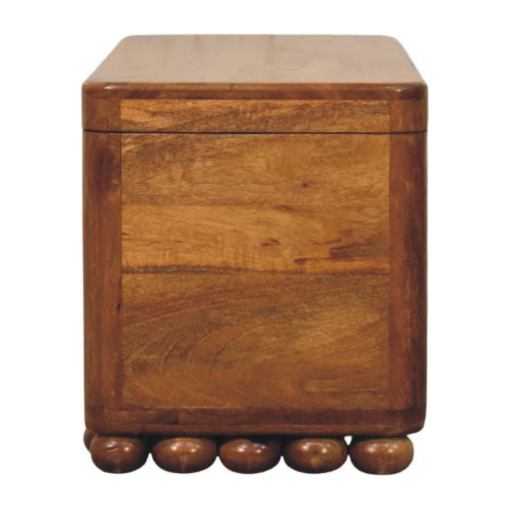 Amber Oak Bola Storage Trunk Bench in Solid Mango Wood - product view 7 showing handcrafted solid mango wood bench