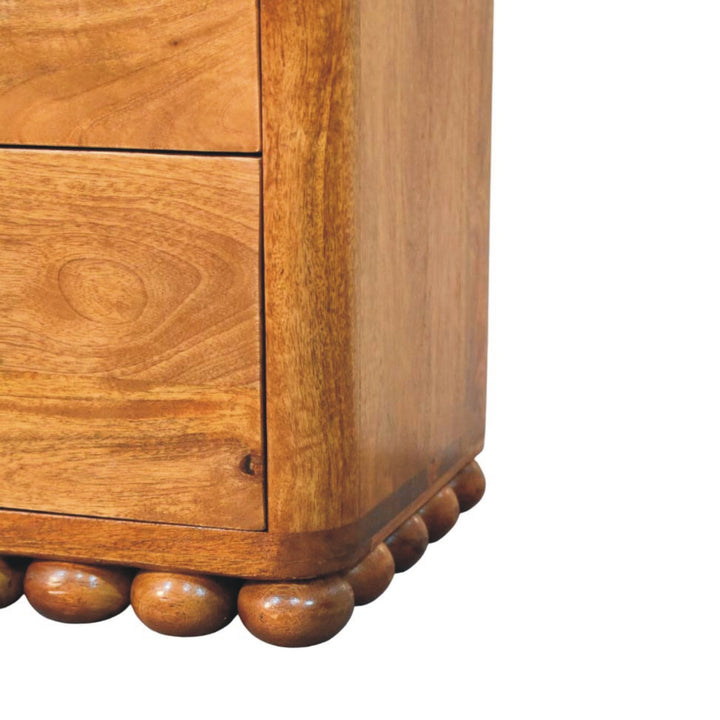 Amber Oak Bola Storage Chest in Solid Mango Wood - product view 6 showing handcrafted solid mango wood dresser
