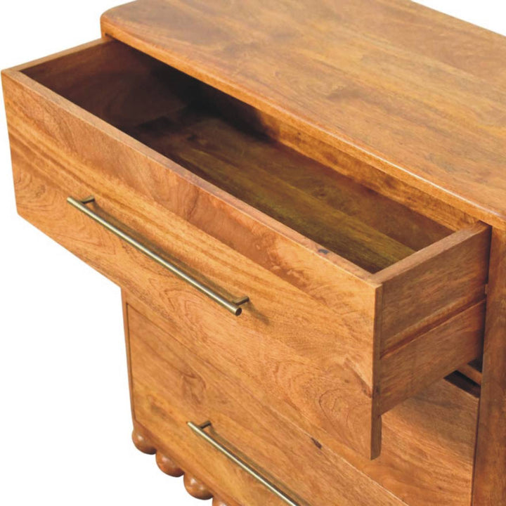 Amber Oak Bola Storage Chest in Solid Mango Wood - product view 5 showing handcrafted solid mango wood dresser