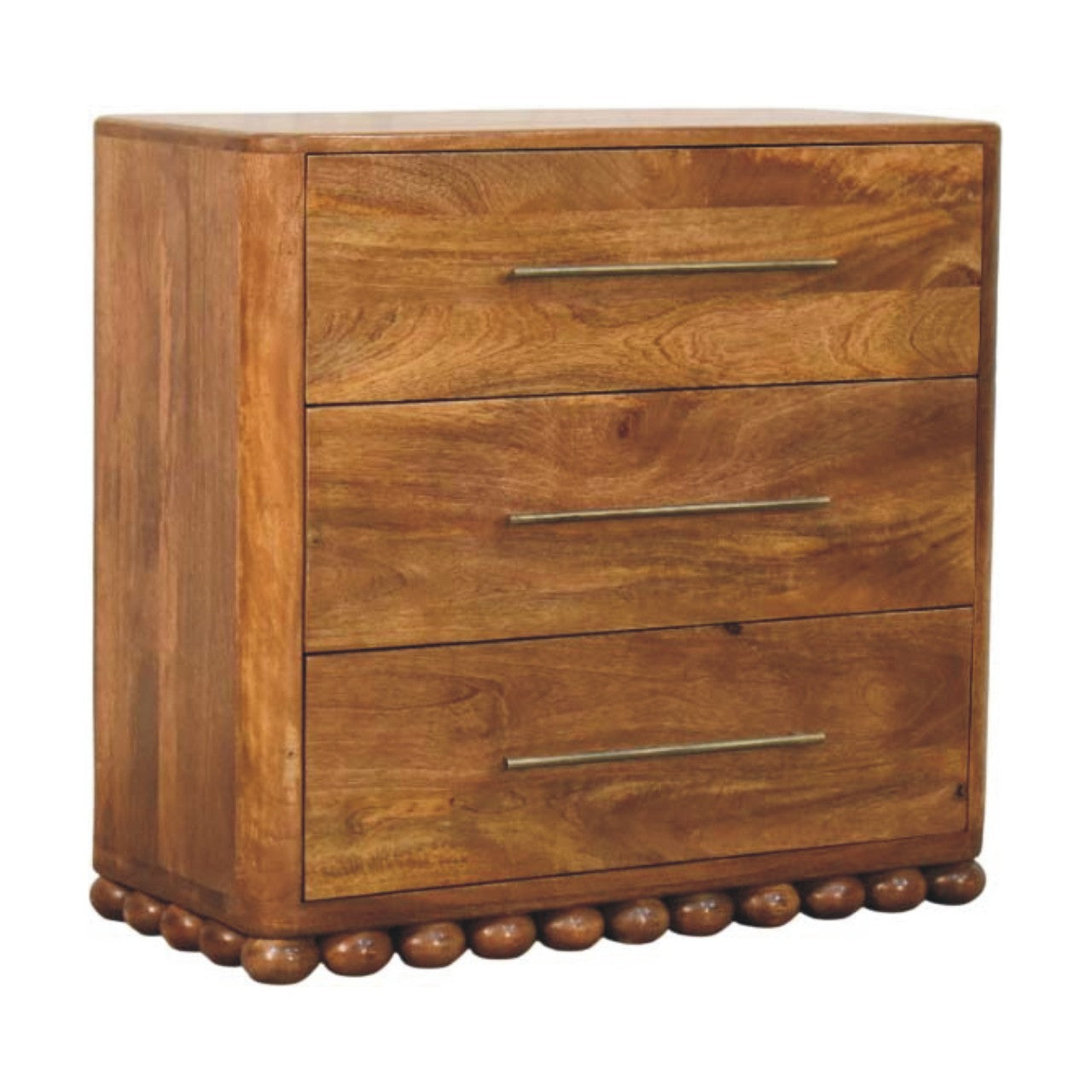 Amber Oak Bola Storage Chest in Solid Mango Wood - product view 2 showing handcrafted solid mango wood dresser