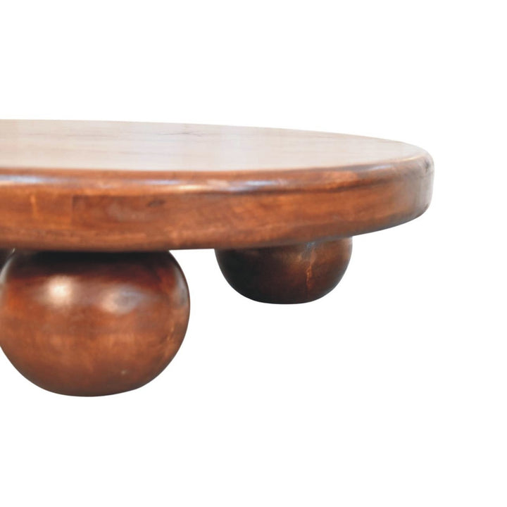 Winewood Oak Bola Coffee Table in Solid Mango Wood - product view 4 showing handcrafted solid mango wood coffee table