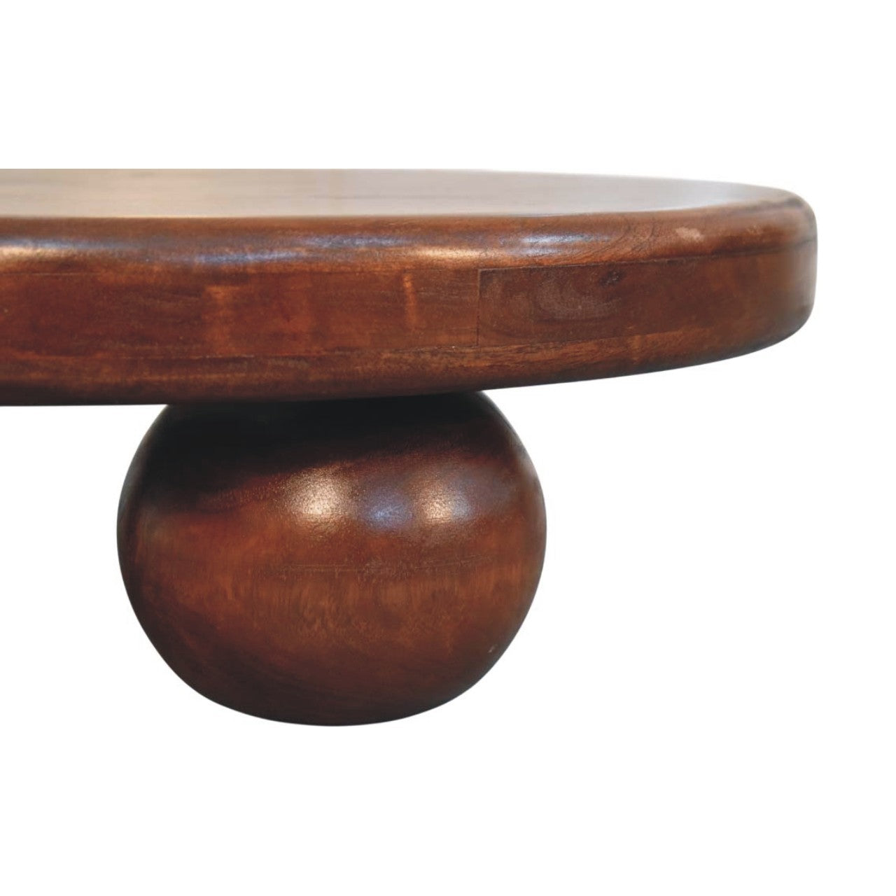 Winewood Oak Bola Coffee Table in Solid Mango Wood - product view 3 showing handcrafted solid mango wood coffee table