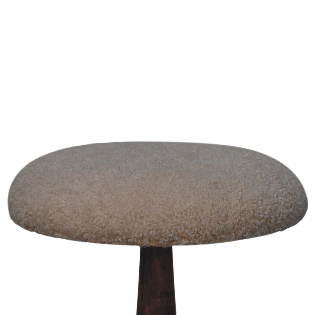 Boucle Accent Stool in Golden Teak Solid Mango Wood - product view 3 showing handcrafted solid mango wood stool