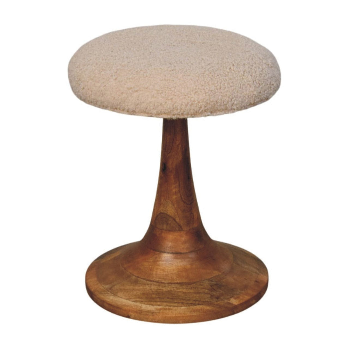 Boucle Accent Stool in Golden Teak Solid Mango Wood - main view showing handcrafted solid mango wood stool