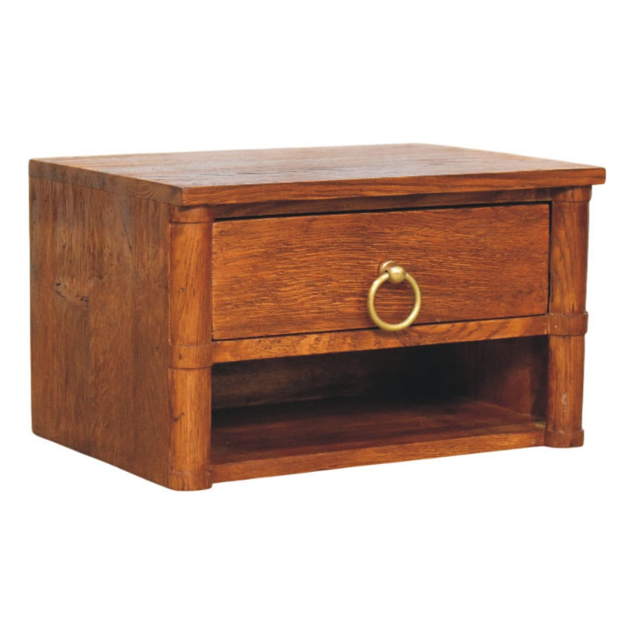 Box Frame Chestnut Wall Mounted Nightstand - Solid Mango Wood Floating Bedside Table - product view 3 showing handcrafted...