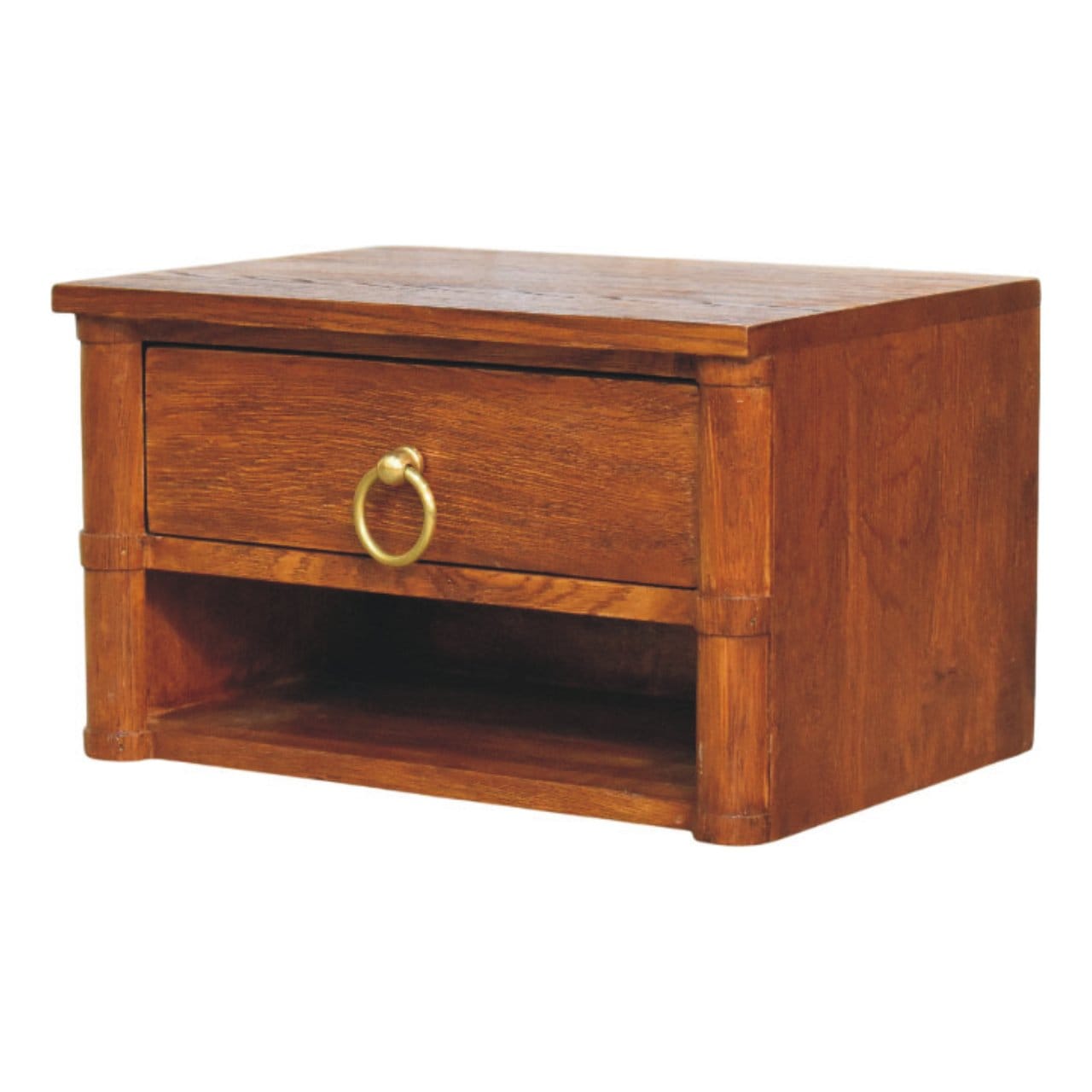 Box Frame Chestnut Wall Mounted Nightstand - Solid Mango Wood Floating Bedside Table - product view 2 showing handcrafted...