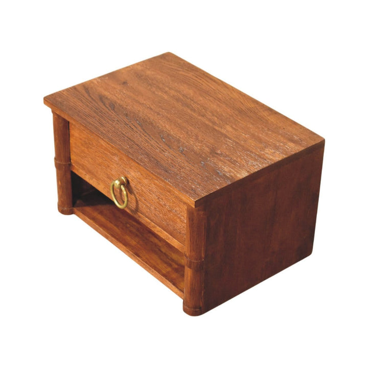 Box Frame Chestnut Wall Mounted Nightstand - Solid Mango Wood Floating Bedside Table - product view 5 showing handcrafted...
