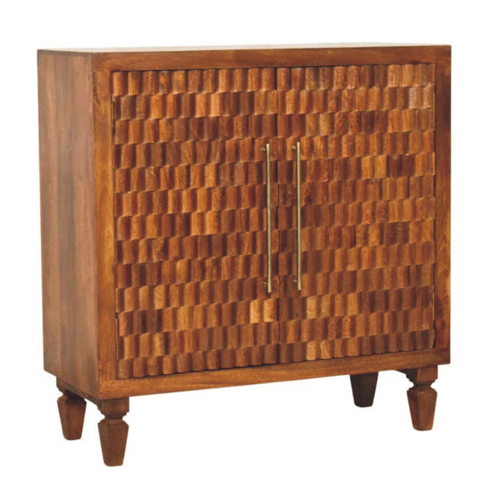 Chestnut Cadiz Carved Cabinet in Solid Mango Wood - main view showing handcrafted solid mango wood dresser