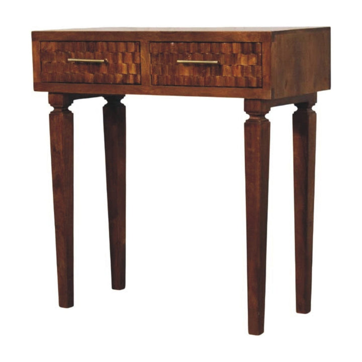 Chestnut Cadiz Textured Console Table in Solid Mango Wood - main view showing handcrafted solid mango wood console table
