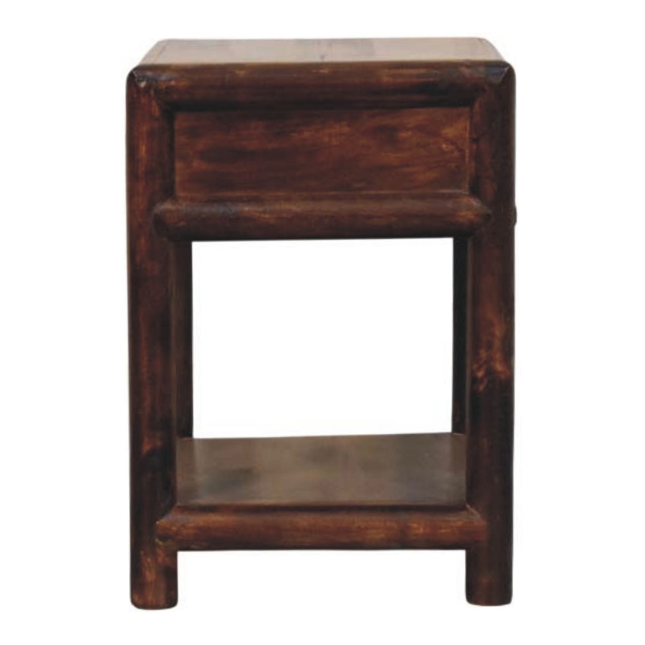 1 Drawer Bedside Table with Open Shelf in California Walnut Tone - Solid Mango Wood Nightstand - product view 8 showing...