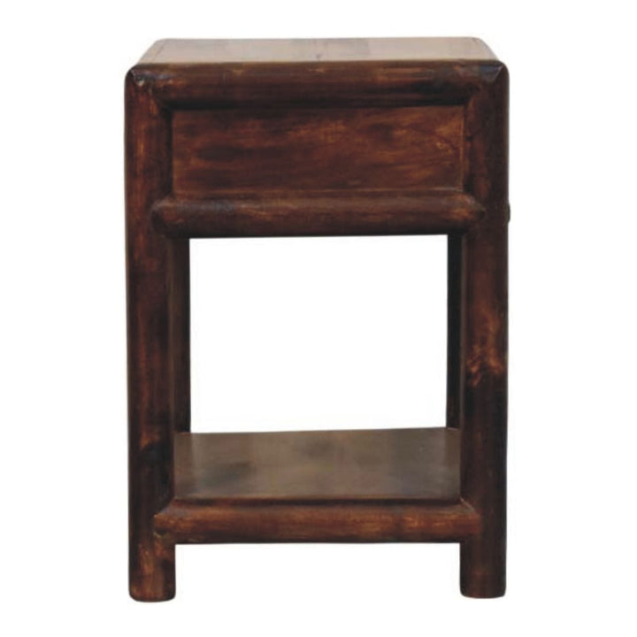 1 Drawer Bedside Table with Open Shelf in California Walnut Tone - Solid Mango Wood Nightstand - product view 8 showing...