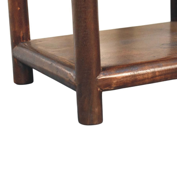 1 Drawer Bedside Table with Open Shelf in California Walnut Tone - Solid Mango Wood Nightstand - product view 7 showing...