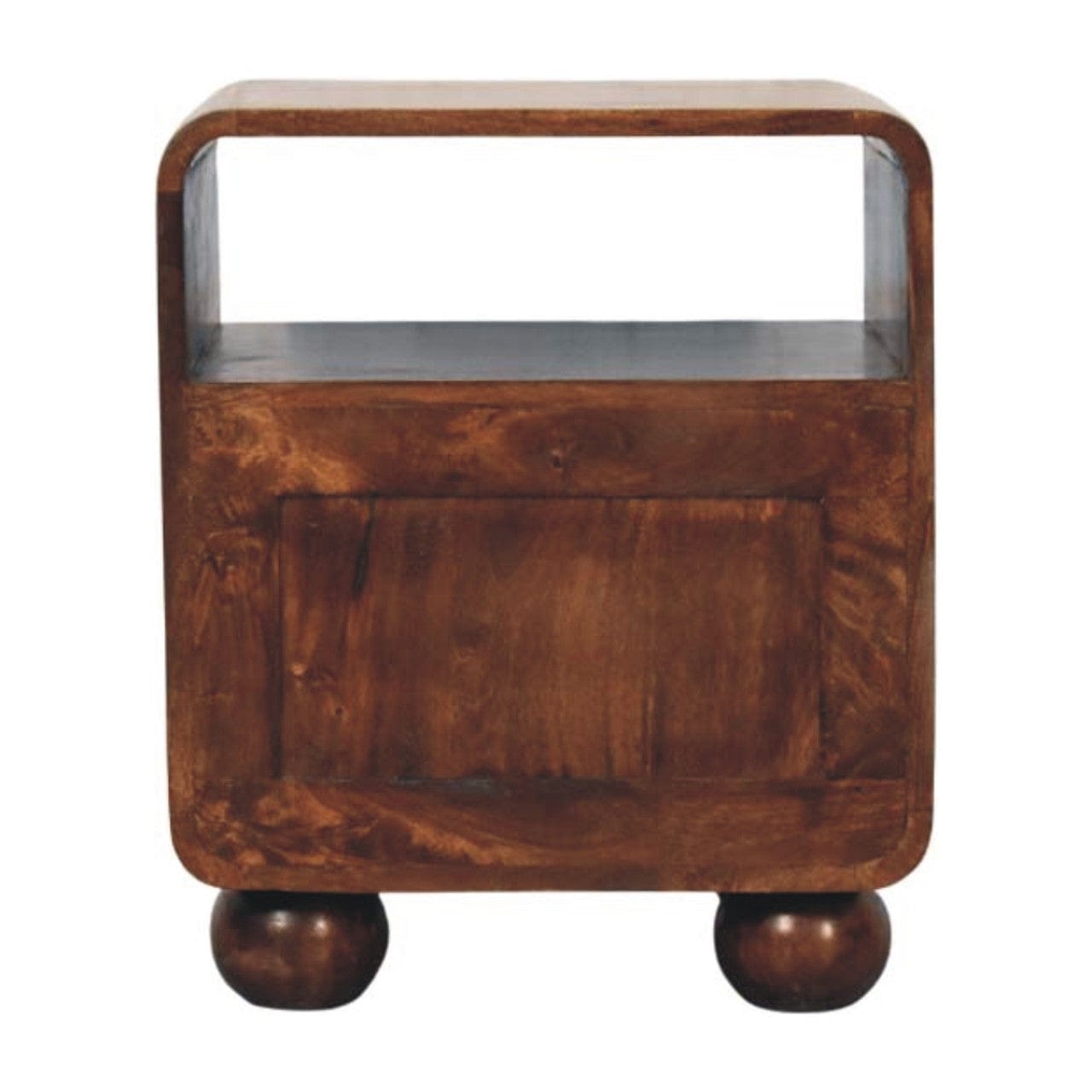 Rattan Front Bedside Table in California Walnut Tone - Solid Mango Wood Nightstand - product view 9 showing handcrafted...