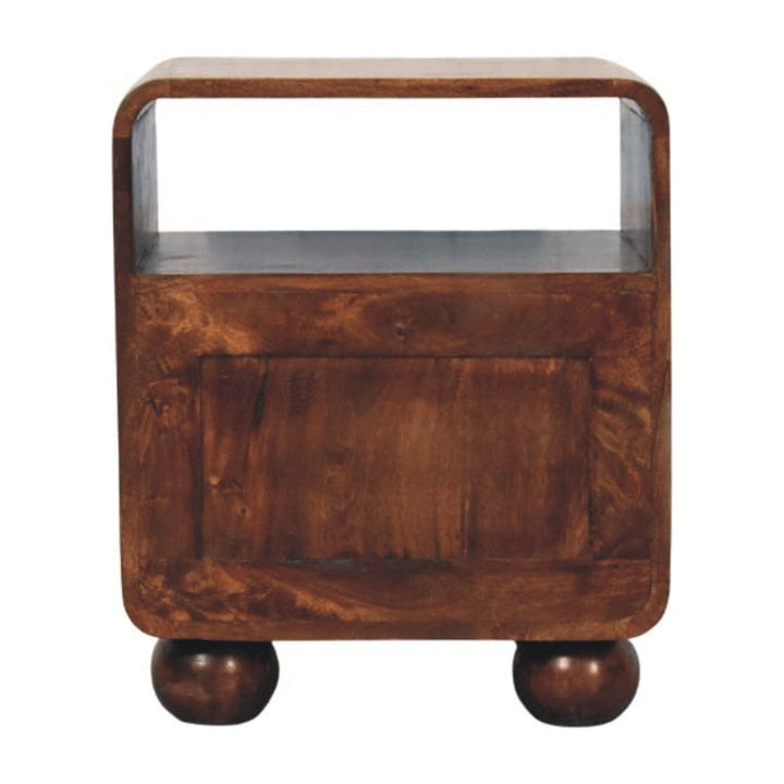 Rattan Front Bedside Table in California Walnut Tone - Solid Mango Wood Nightstand - product view 9 showing handcrafted...