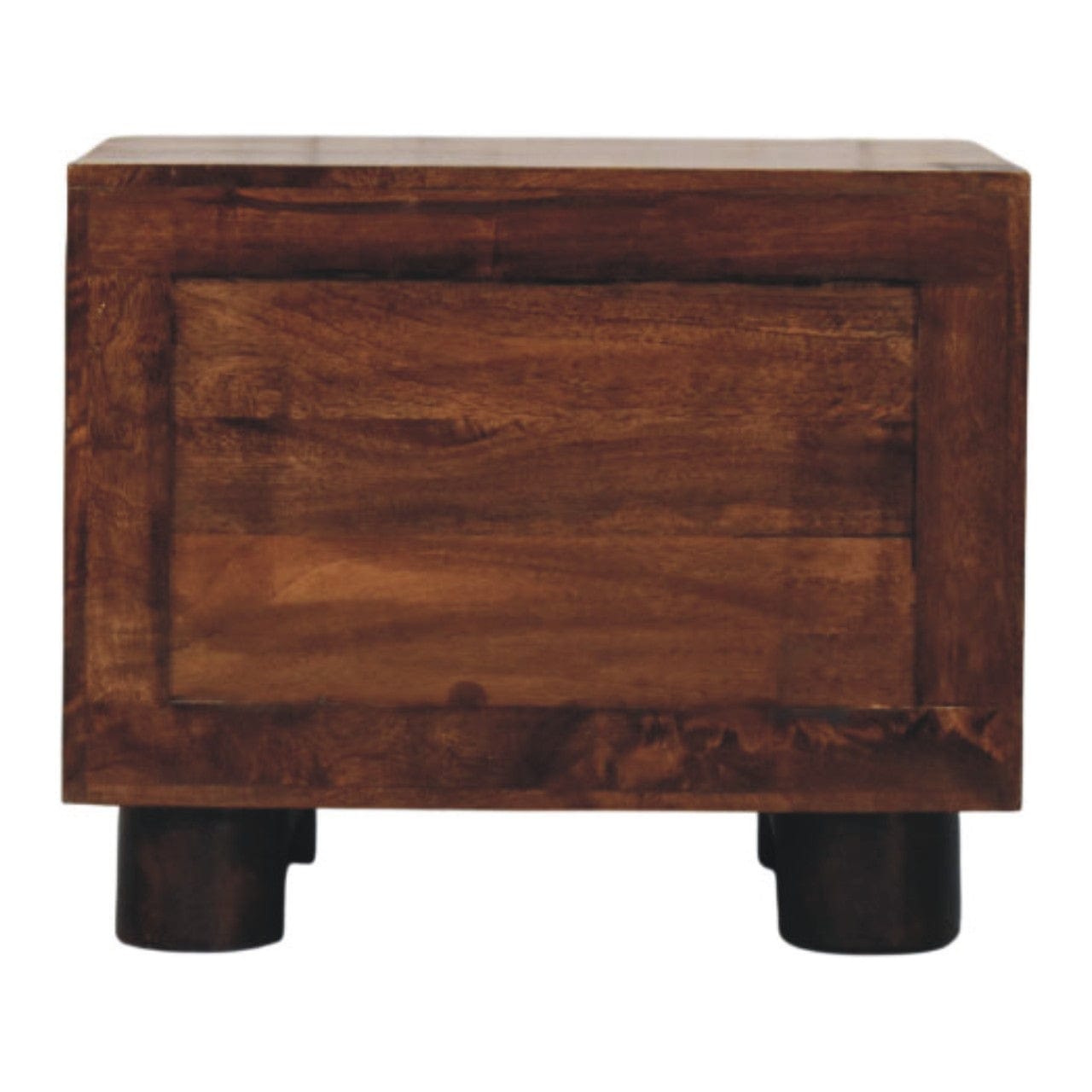2 Drawer Bedside Table in California Walnut Tone - Solid Mango Wood Nightstand - product view 9 showing handcrafted solid...