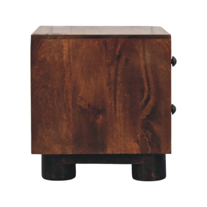 2 Drawer Bedside Table in California Walnut Tone - Solid Mango Wood Nightstand - product view 8 showing handcrafted solid...