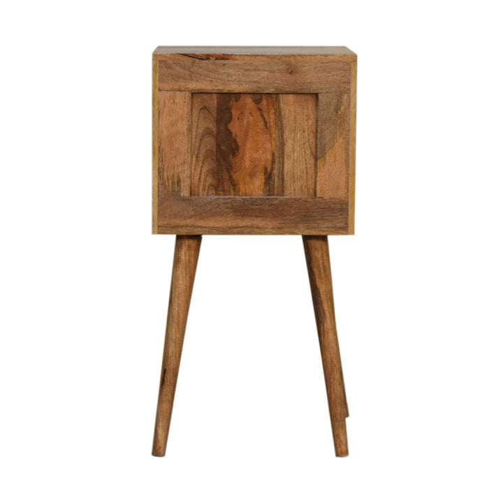 Carved Mini Cube 2 Drawer Nightstand - Solid Mango Wood Bedside Table for Bedroom - product view 9 showing handcrafted...