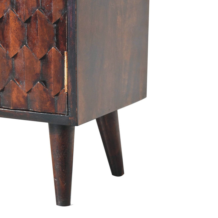Carved Mini Light Walnut Sideboard - Solid Mango Wood Buffet Cabinet for Dining Room - product view 8 showing handcrafted...