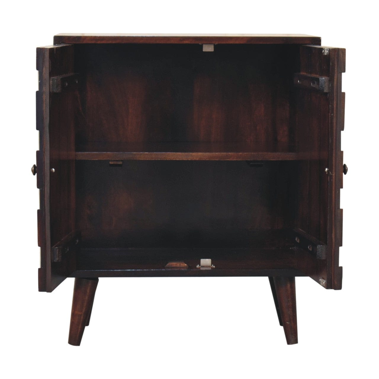 Carved Mini Light Walnut Sideboard - Solid Mango Wood Buffet Cabinet for Dining Room - product view 7 showing handcrafted...