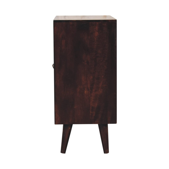 Carved Mini Light Walnut Sideboard - Solid Mango Wood Buffet Cabinet for Dining Room - product view 9 showing handcrafted...