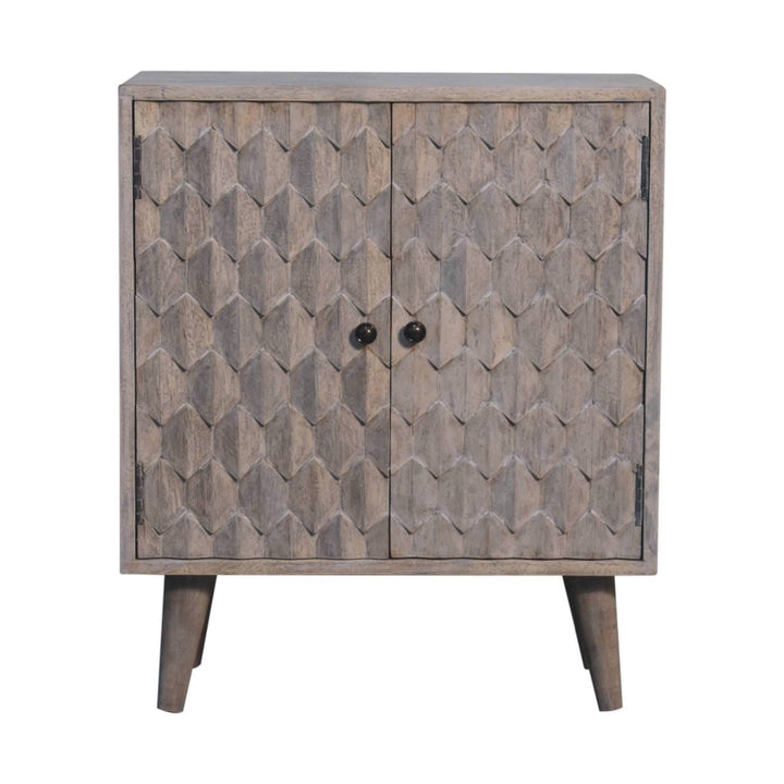 Carved Mini Solid Woodapple Stone Finish Sideboard - Solid Mango Wood Buffet Cabinet for Dining Room - main view showing...