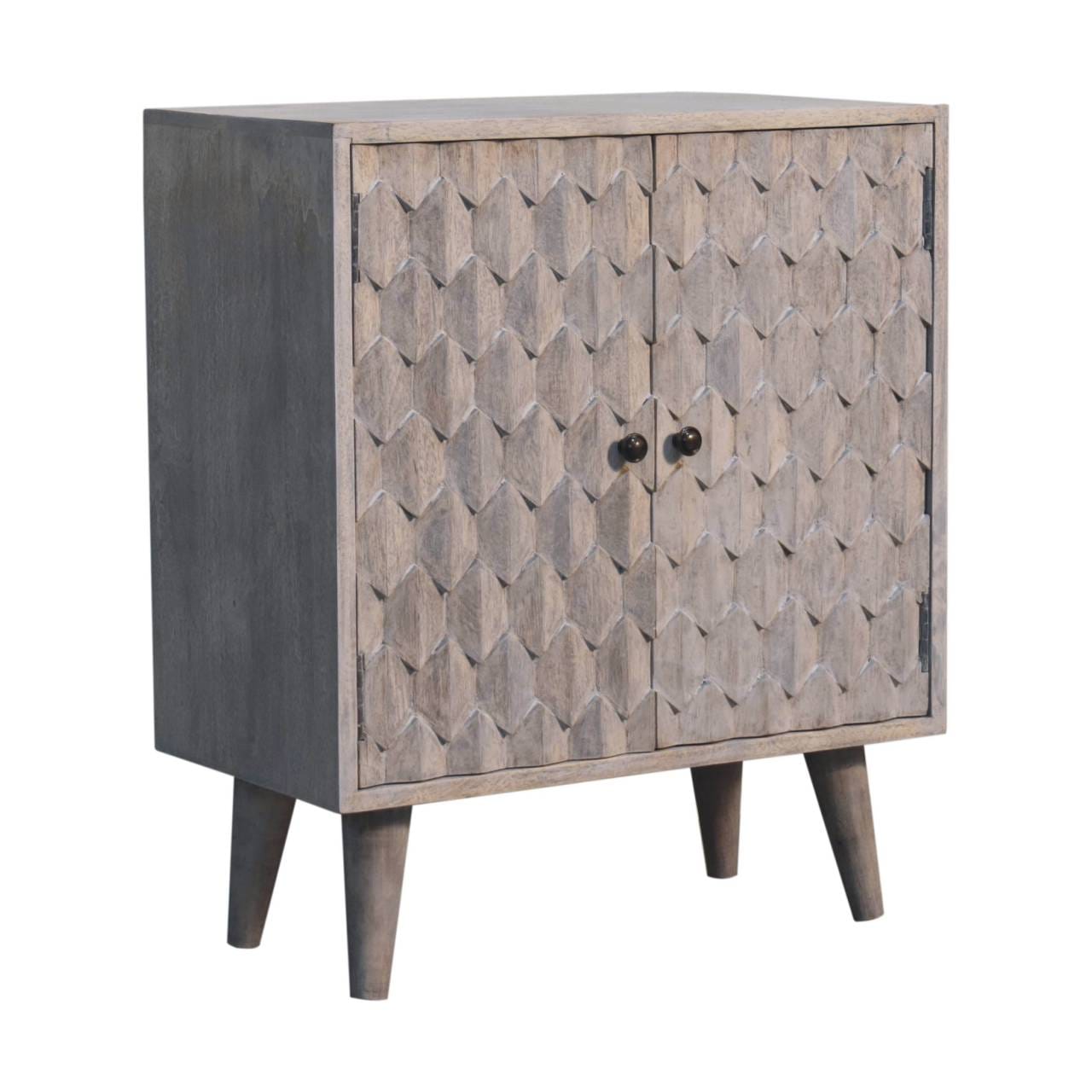 Carved Mini Solid Woodapple Stone Finish Sideboard - Solid Mango Wood Buffet Cabinet for Dining Room - product view 3...