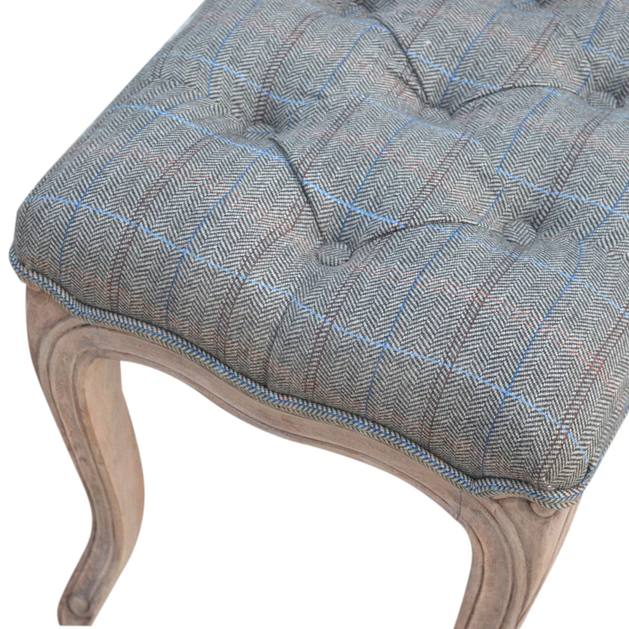 Carved Multi Tweed Bedroom Bench - Solid Mango Wood Seating Furniture for Entryway - product view 8 showing handcrafted...