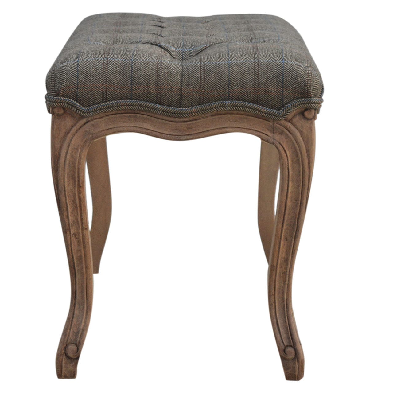 Carved Multi Tweed Bedroom Bench - Solid Mango Wood Seating Furniture for Entryway - product view 7 showing handcrafted...