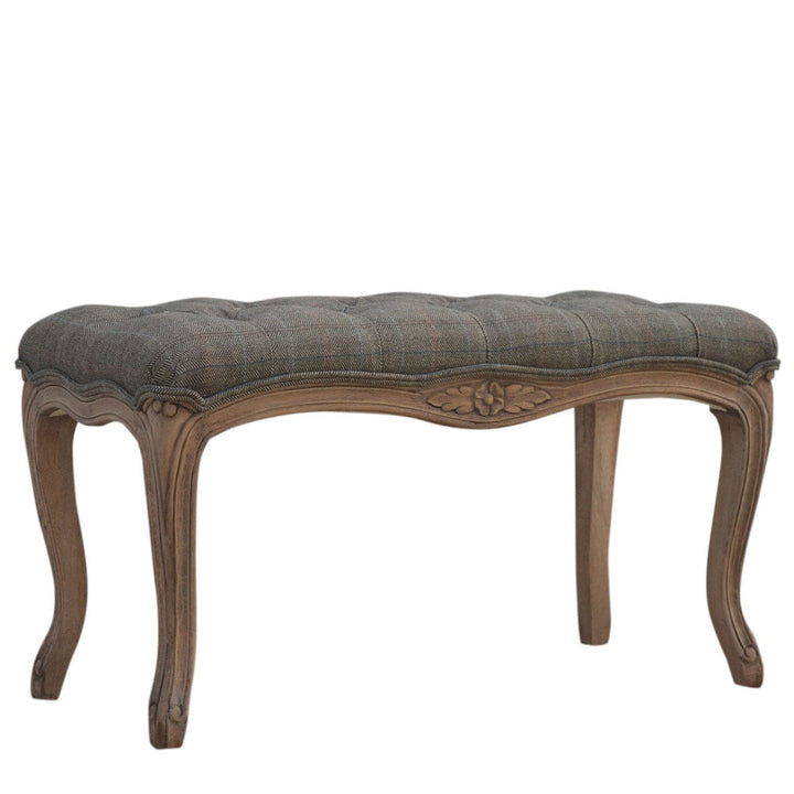 Carved Multi Tweed Bedroom Bench - Solid Mango Wood Seating Furniture for Entryway - main view showing handcrafted solid...