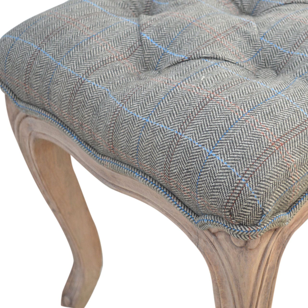 Carved Multi Tweed Bedroom Bench - Solid Mango Wood Seating Furniture for Entryway - product view 6 showing handcrafted...
